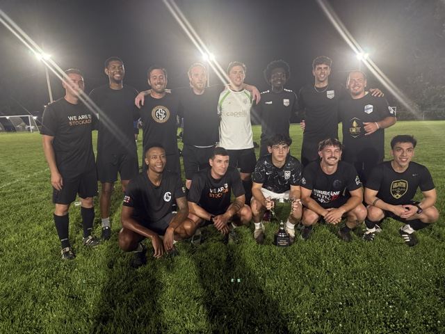 ABC, 2026 Germania Summer League champions, with the trophy on Championship Night at Germania, September 9, 2026